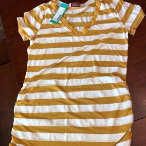 Mustard and white striped maternity tee
